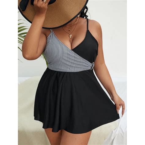 Plus Size Two Piece Swimsuit Bikini Set Black Striped 1XL Dress Type Shopee Philippines