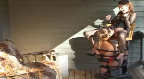 Kali Rigidly Strapped On Bar Tabouret Licks Vagina Of Spandex Sweetie