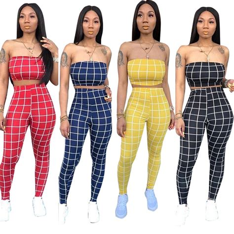 Zkyzwx Plaid Sexy Two Piece Set Women Tracksuit Summer Off Shoulder