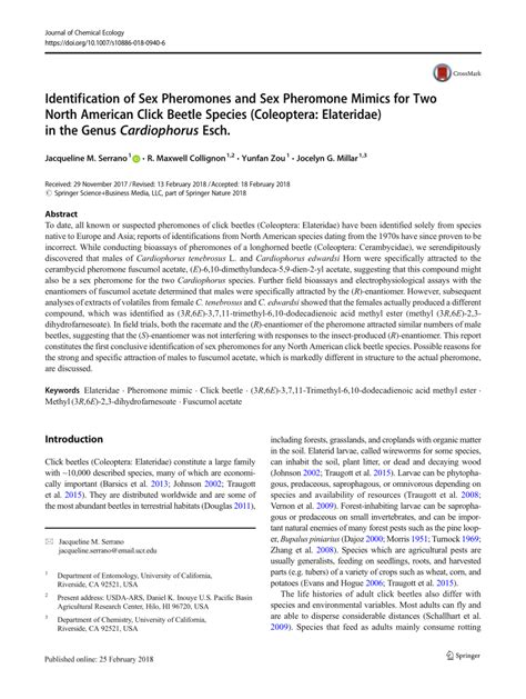 PDF Identification Of Sex Pheromones And Sex Pheromone Mimics For Two North American Click