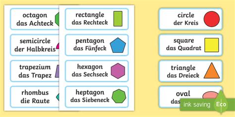 2D Shape Word Cards English German 2D Shape Word Cards