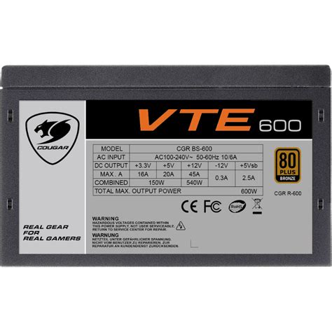 Cougar 600W PSU VTE600 80 PLUS® – TechnoKings.pk