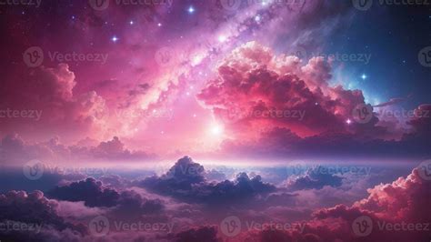 Pink clouds and stars, night sky background, gradient purple pink, vast ...