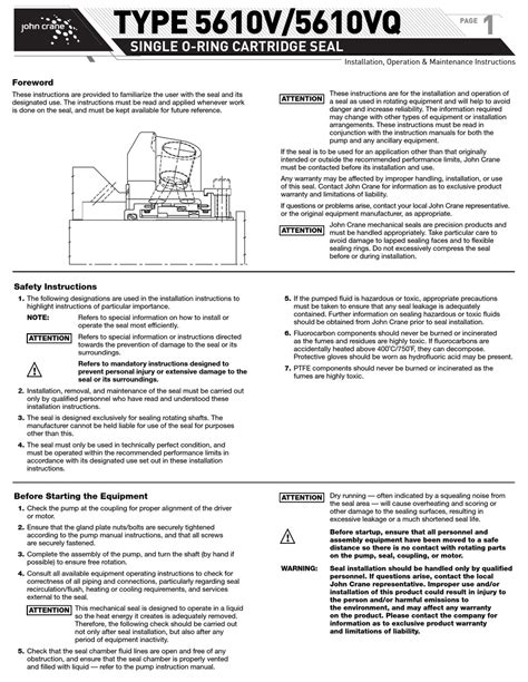 John Crane 5610v Installation Operation And Maintenance Instructions