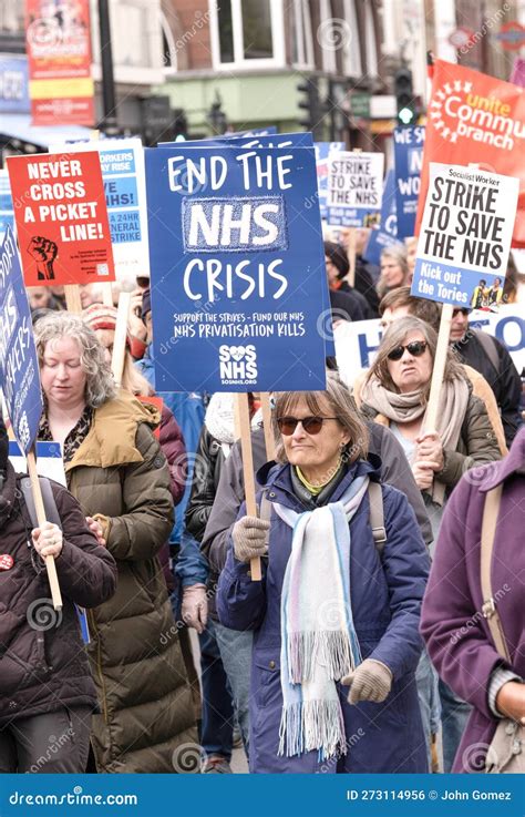 Protesters At The Sos Nhs National Demonstration In London Uk