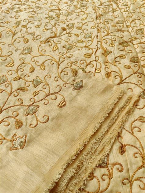 Embroidered Raw Silk Fabric By The Yard Etsy