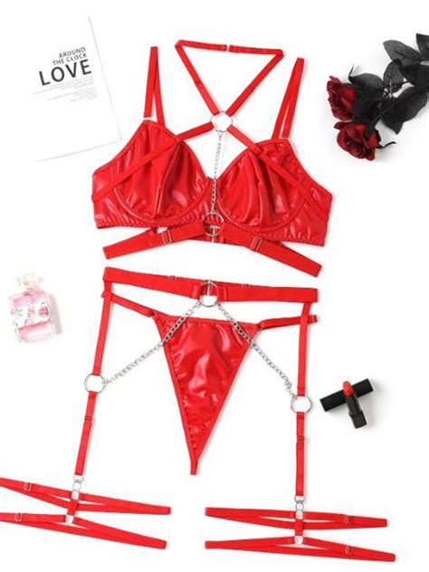 Heavy Chain Detail Sexy Three Piece Set Women S Exotic Lingerie Sets