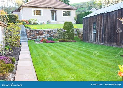 House And Striped Lawn Stock Image Image 25431721