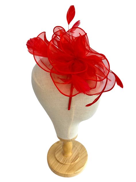 Red Fascinator With Layers And Feathers