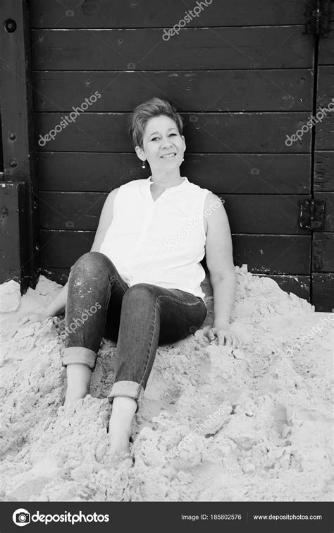 Mature Woman On Sandy Beach Stock Photo Dubova