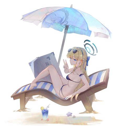 Saw272 Toki Blue Archive Blue Archive Highres 1girl Beach Umbrella Bikini Blonde Hair
