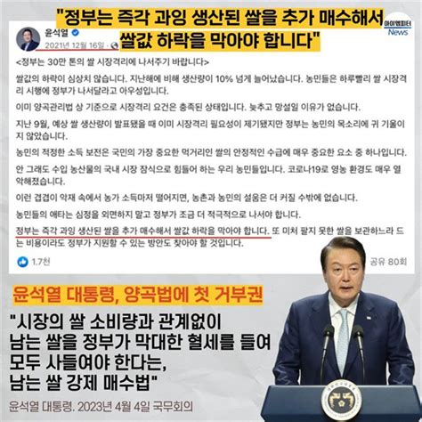 양곡법 거부 윤석열 대선 땐 정부 추가매수해 쌀값 하락 막아야 네이트 뉴스