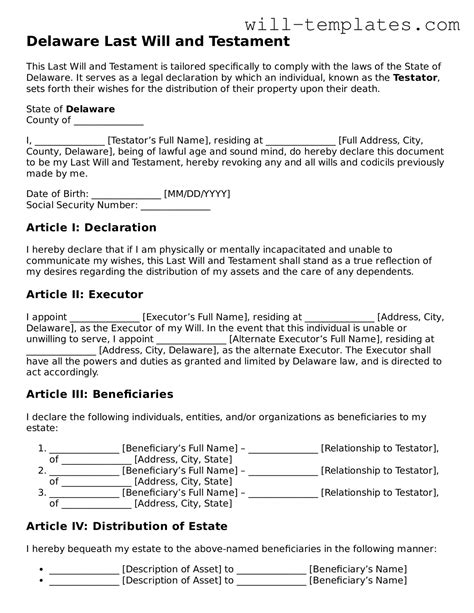 Make Your Delaware Last Will and Testament Using Our Free Form