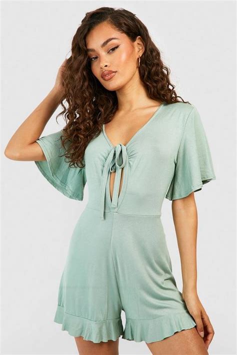 Tie Front Playsuit Boohoo Uk