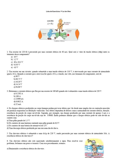 Lista de Exercícios 1 Lei de Ohm | PDF | Lâmpada incandescente ...