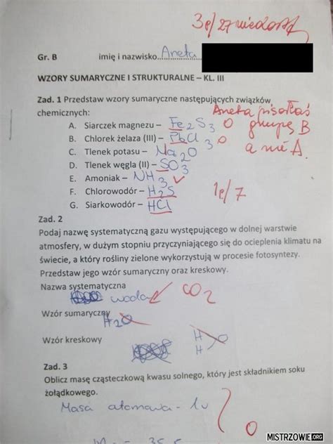 Kartkówka - chemia