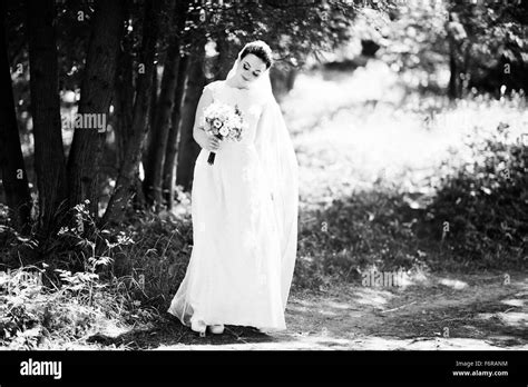 Gorgeus Brunette Bride Outdoors Stock Photo Alamy
