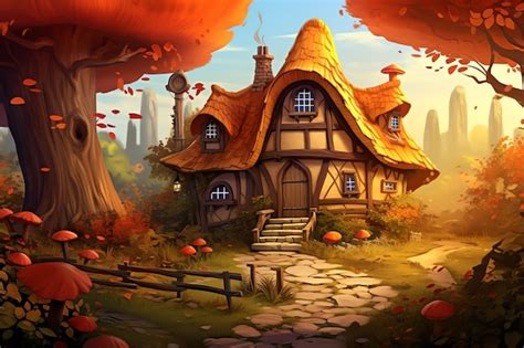 Premium Ai Image Autumn Witch Cottage Cozy House Vector Fall Background