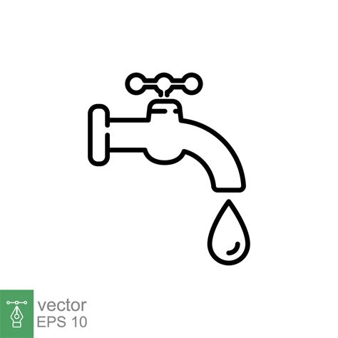 Water tap icon. Simple outline style. Faucet, pipe, leak, valve, drop