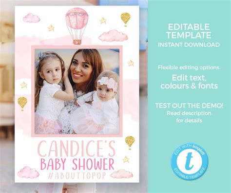 Hot Air Balloon Baby Shower Invitation TEMPLATE EDITABLE Pink Etsy