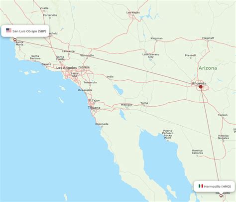 All Flight Routes From Hermosillo To San Luis Obispo Hmo To Sbp