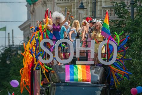 SOHO Bus With Drag Queens At Baltic Pride Event Men Dressed As Woman On Gay Parade Editorial