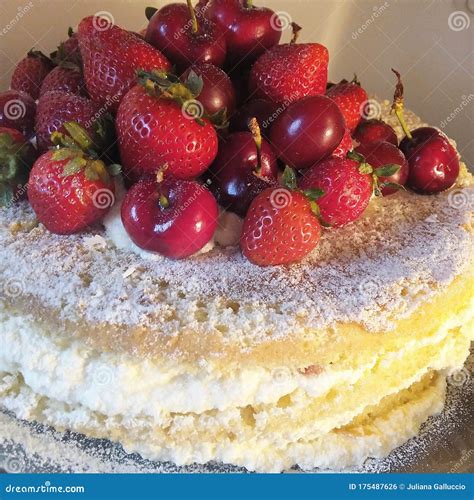 Red Fruits Naked Cake Stock Photo Image Of Dessert