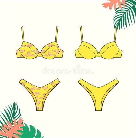 Modèle Plat De Croquis De Mode De Bikini Illustration de Vecteur