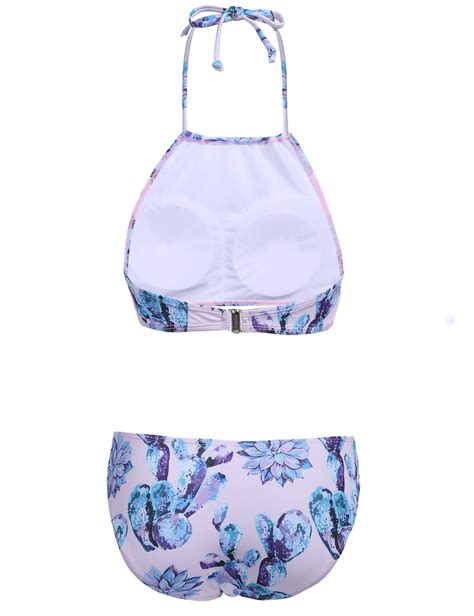 Ekouaer Womens Forest Leaves Printing High Neck Halter Bikini Set