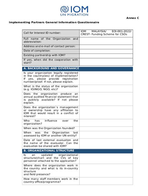 Implementing Partners General Ination Questionnaire Doc Template