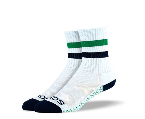 Womens White Green Stripes Athletic Crew Socks Soxy Socks