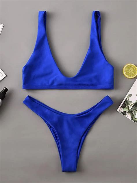 Simple V Neck V Back Bikini Swimsuit