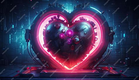 Premium Ai Image Cyberpunk Hightech Neon Glowing Heart Cyber Love Concept