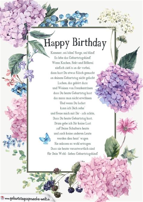 Fröhliches Gedicht Zum Geburtstag Birthday Cards Happy Birthday