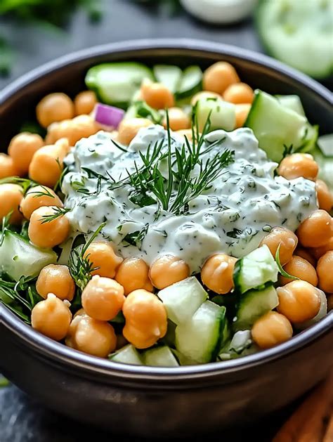 creamy mediterranean tzatziki chickpea salad bowl