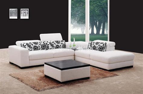 White Fabric Modern Sectional Sofa w/Square Ottoman