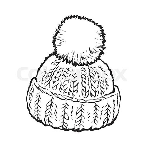 Bright Winter Knitted Hat With Pompon Sketch Style Vector Illustrations Isolated On White