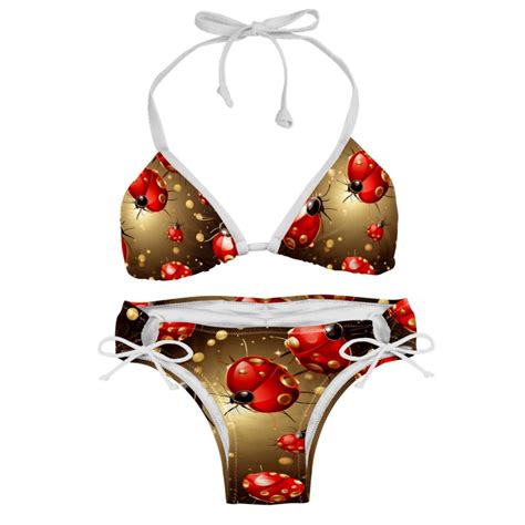 Seven Starred Ladybird Swimsuit Women Bikini Set With Detachable Sponge And Adjustable Strap