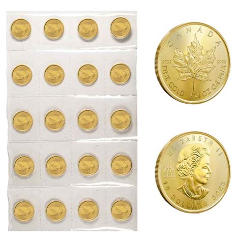 2023 1/4 oz Gold Canadian Maple Leaf Sheets (20 Coins, BU) - Silver.com™