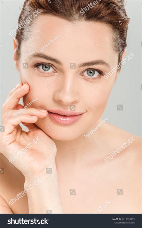 Cheerful Naked Woman Looking Camera Touching Stock Photo Shutterstock