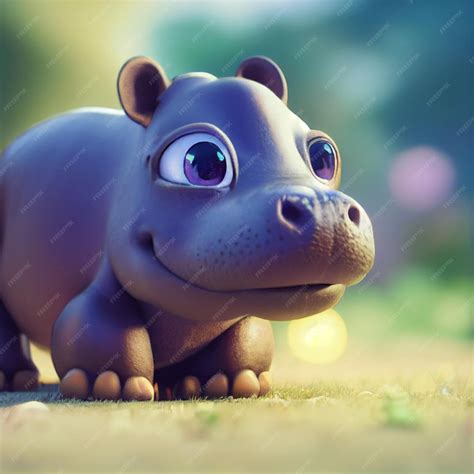 Premium Photo | Cute baby hippo hippopotamus with big eyes 3D rendering