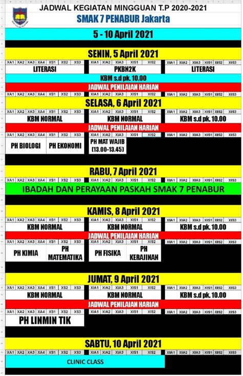 Jadwal Mingguan 5 10 April 2021