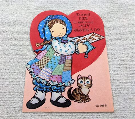 Vintage Holly Hobbie Valentine Greeting Card Girl Bonnet Etsy