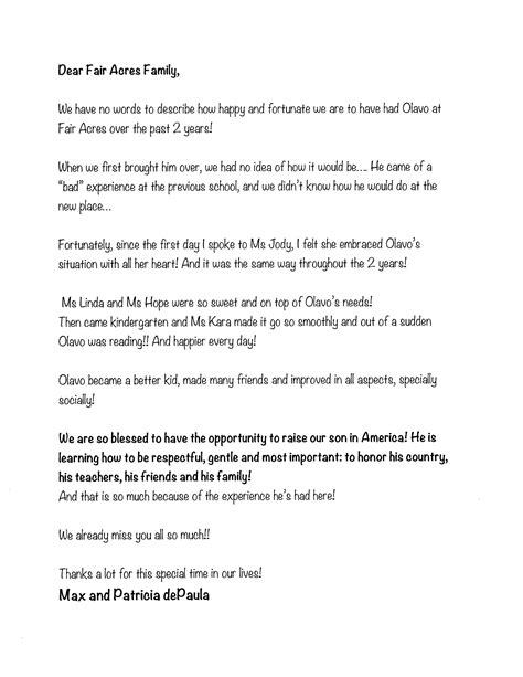 Summer Camp Letter To Parents Template