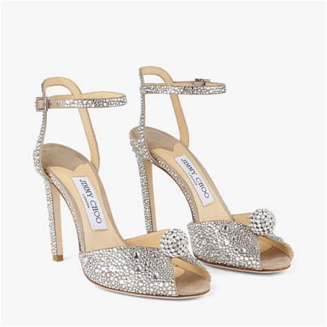 Nude Suede Sandals With Hotfix Crystals And Sphere Detail Sacora Cruise Jimmy Choo