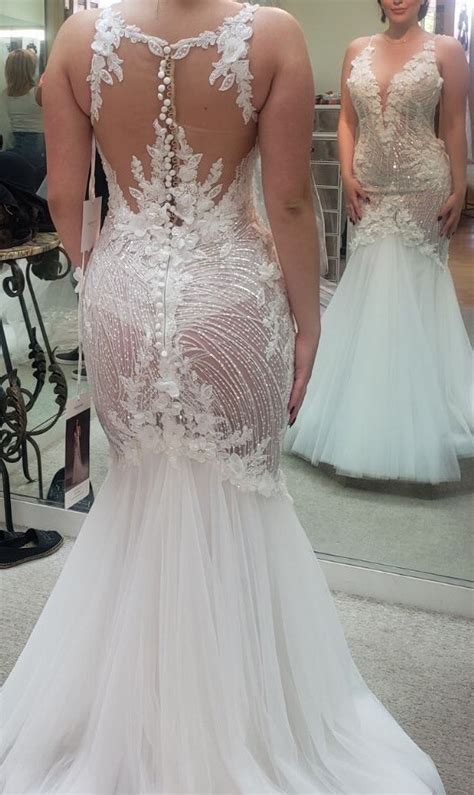 New Galatea Off White Crystal Nude Wedding Dress Us Semi Sheer Beaded