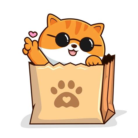 Tabby Cat In Paper Bag Love Hand Striped Orange Pussy Cat In Shopping Bag Vector Art