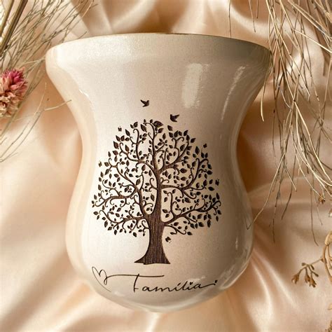 Cuia de Chimarrão Nude Perolizada Madeira Personalizada Laço Velho