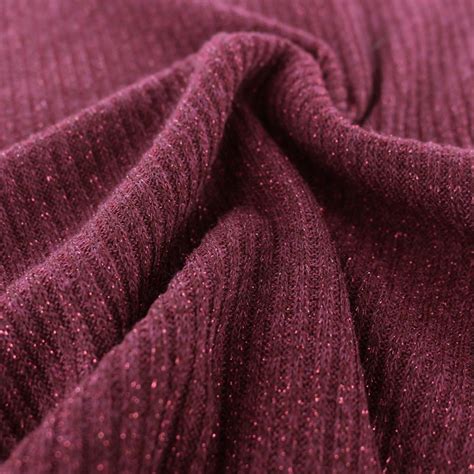 Jersey Lurex Ribbed Knitted Fabric Red