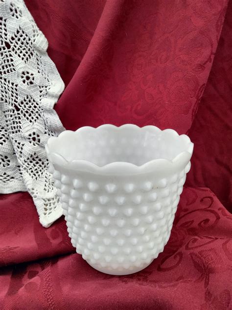 Vintage Fire King Hobnail White Milk Glass Vase Planter Bowl Etsy